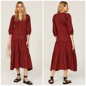 Hugo Boss Depera 3/4 Sleeve A-Line Tiered Midi Dress Size 6